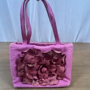 Paolo Masi Tote Bag Womens Small Pink Canvas Leather Flower Purse Italy